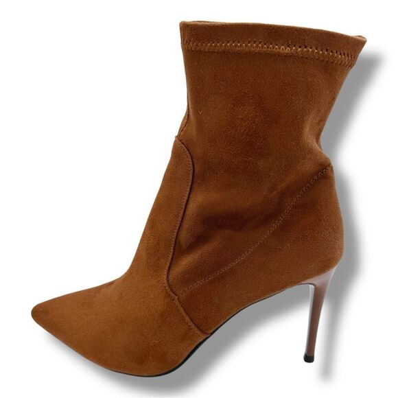 IDIFU Chestnut Brown Suede Side-zip Stiletto Ankle‎ Boot Sz 8 - Picture 1 of 12